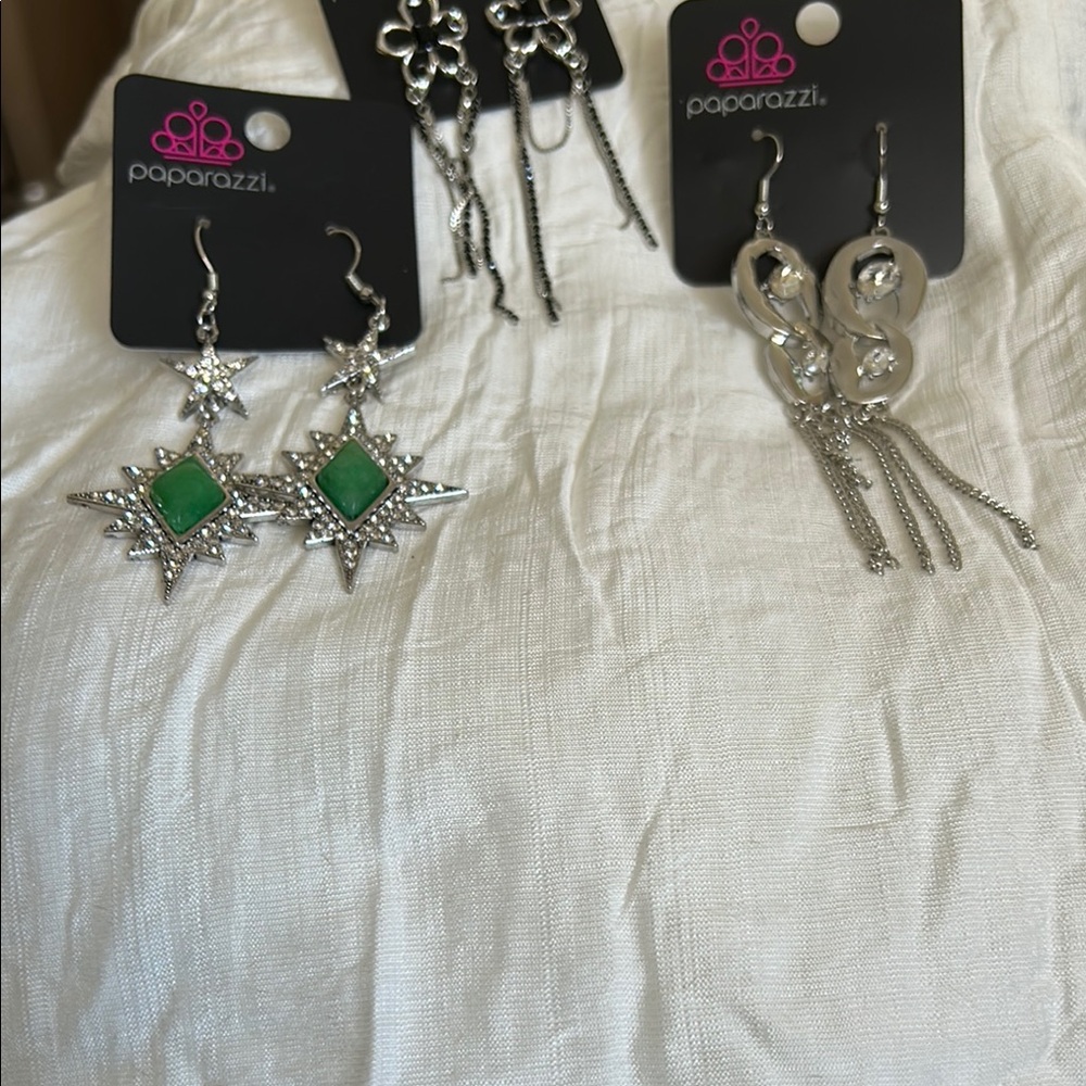 Paparazzi Silver and Green Dangle Earrings with Gemstones